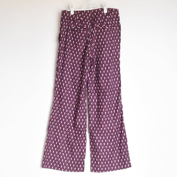Anthropologie MAEVE The Naomi Wide-Leg Flare Pants Purple Tulip Floral Sz US 2P - Picture 2 of 8